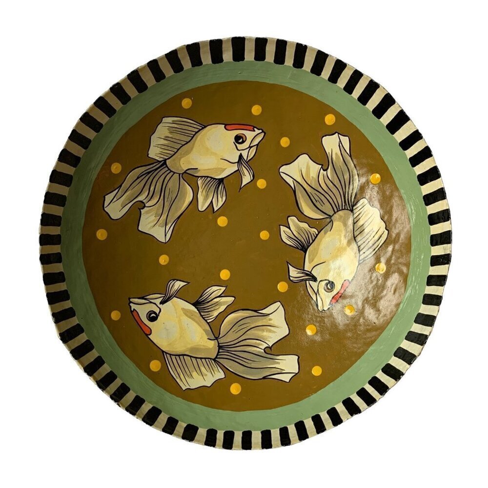 Caroll Sirhakis Painted Fish Bowl Metal Decor 10"